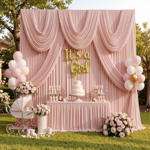 10x12ft Dusty Rose Backdrop Curtain, 2 Panels 5x12ft Thick Wrinkle-Free Polyester Fabric, Professional, alternate view 7