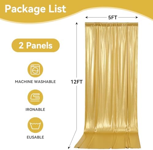 10x12ft Glitter Gold Backdrop Curtains, Sequin Curtains Wrinkle Free Polyester Drapes, Shimmer Back Drop, alternate view 6