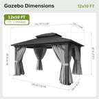 10x12FT Hardtop Gazebo Gray in 10x12FT, alternate view 2