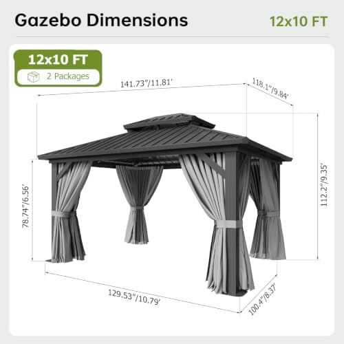 10x12FT Hardtop Gazebo Gray in 10x12FT, alternate view 2