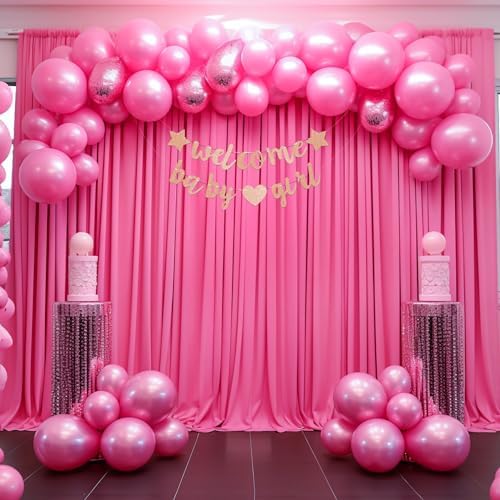 10x12ft Hot Pink Backdrop Curtain Panels for Parties - Wrinkle Free Polyester Photo Curtain Backdrop Wedding, alternate view
