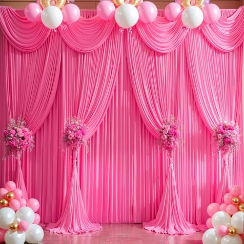 10x12ft Hot Pink Backdrop Curtain Panels for Parties - Wrinkle Free Polyester Photo Curtain Backdrop Wedding, alternate view