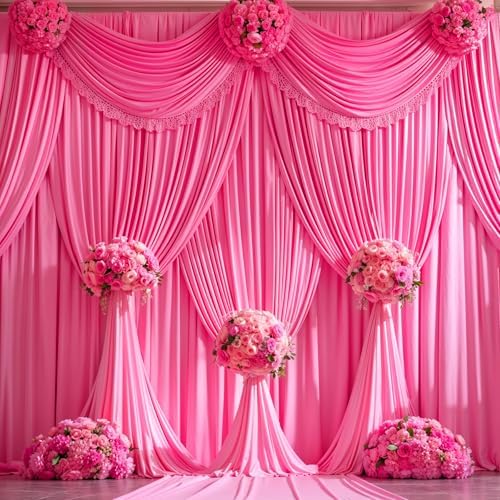 10x12ft Hot Pink Backdrop Curtain Panels for Parties - Wrinkle Free Polyester Photo Curtain Backdrop Wedding, alternate view