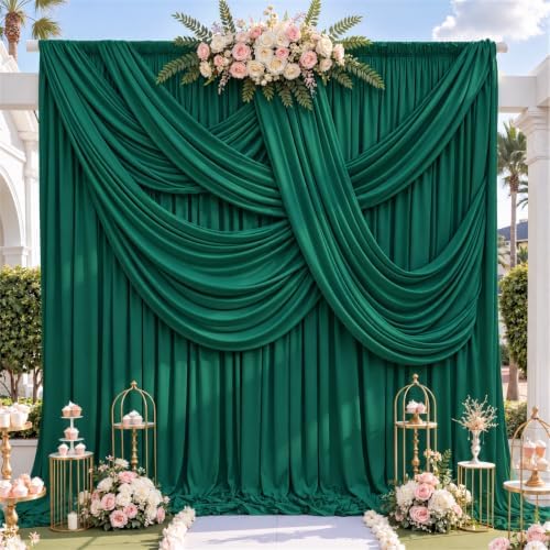 10x12ft Hunter Green Backdrop Curtain for Wedding Parties, 2 Panels (5x12 ft Each) Wrinkle-Free Dackdrop