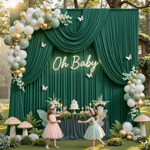 10x12ft Hunter Green Backdrop Curtain for Wedding Parties, 2 Panels (5x12 ft Each) Wrinkle-Free Dackdrop, alternate view 2