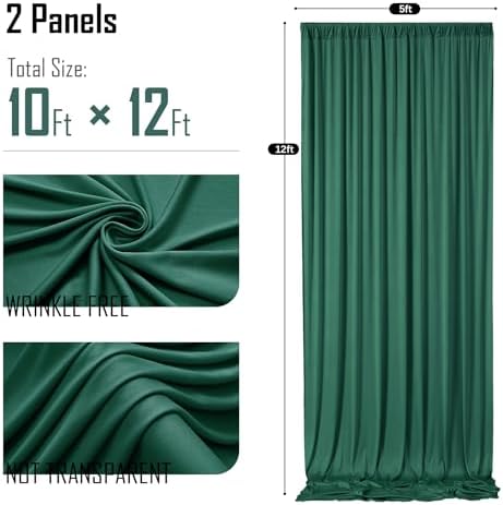 10x12ft Hunter Green Backdrop Curtain for Wedding Parties, 2 Panels (5x12 ft Each) Wrinkle-Free Dackdrop, alternate view 6