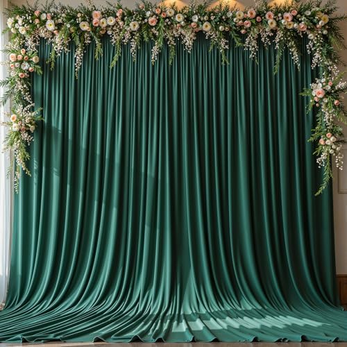 10x12ft Hunter Green Backdrop Curtain Panels for Parties - Wrinkle Free Polyester Photo Curtain Backdrop Wedding