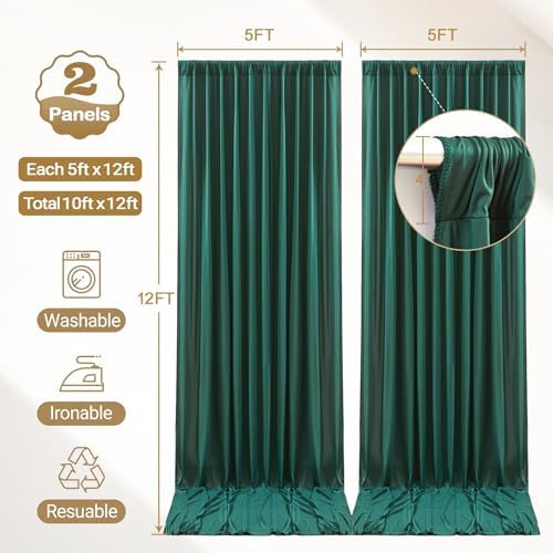 10x12ft Hunter Green Backdrop Curtain Panels for Parties - Wrinkle Free Polyester Photo Curtain Backdrop Wedding, alternate