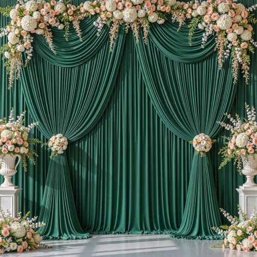 10x12ft Hunter Green Backdrop Curtain Panels for Parties - Wrinkle Free Polyester Photo Curtain Backdrop Wedding, alternate