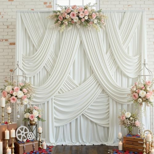 10x12ft Ivory Backdrop Curtain for Wedding Parties, Wrinkle Free 2 Panels Silky Polyester Photo Backdrop Drapes