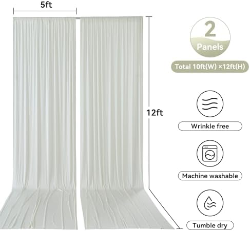 10x12ft Ivory Backdrop Curtain for Wedding Parties, Wrinkle Free 2 Panels Silky Polyester Photo Backdrop Drapes, alternate