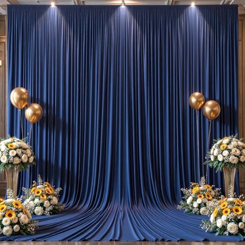 10x12ft Navy Blue Backdrop Curtain Panels for Parties - Wrinkle Free Polyester Photo Curtain Backdrop Wedding