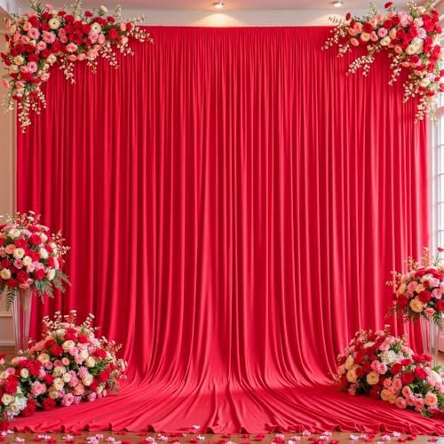 10x12ft Red Backdrop Curtain Panels for Parties - Wrinkle Free Polyester Photo Curtain Backdrop Wedding Back