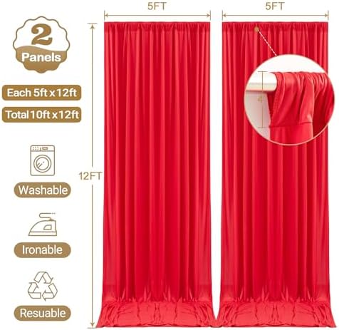 10x12ft Red Backdrop Curtain Panels for Parties - Wrinkle Free Polyester Photo Curtain Backdrop Wedding Back, alternate view