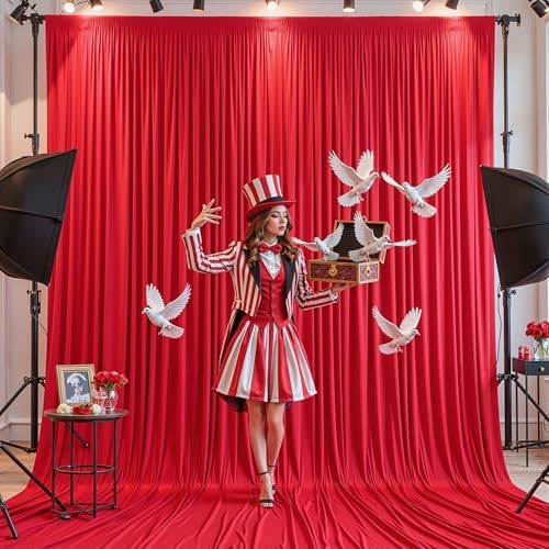 10x12ft Red Backdrop Curtain Panels for Parties - Wrinkle Free Polyester Photo Curtain Backdrop Wedding Back, alternate view