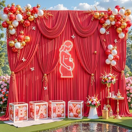10x12ft Red Backdrop Curtains for Parties Wrinkle Free Fabric Backdrop Curtain Birthday Photo Drapes Backdrop, alternate view