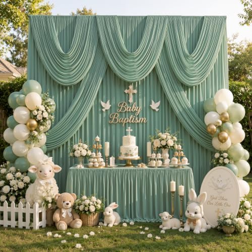 10x12ft Sage Green Backdrop Curtain, 2 Panels 5x12ft Thick Wrinkle-Free Polyester Fabric, Professional, alternate view 2