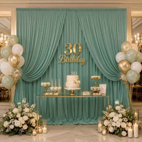 10x12ft Sage Green Backdrop Curtain, 2 Panels 5x12ft Thick Wrinkle-Free Polyester Fabric, Professional, alternate view 5