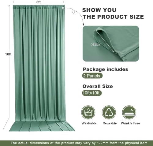10x12ft Sage Green Backdrop Curtain, 2 Panels 5x12ft Thick Wrinkle-Free Polyester Fabric, Professional, alternate view 6