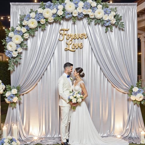 10x12FT Silver Sequin Curtains Backdrop, Wrinkle Free Back Drop for Wedding in 10x12FT, alternate view 3