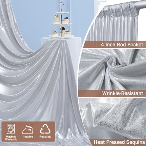 10x12FT Silver Sequin Curtains Backdrop, Wrinkle Free Back Drop for Wedding in 10x12FT, alternate view 5