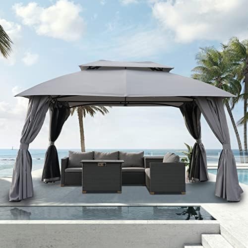 10x13 Gazebo Replacement Canopy Curved Top Double Soft Canopy for Patio, Deck, Backyard, Garden, Lawns (Curved, alternate