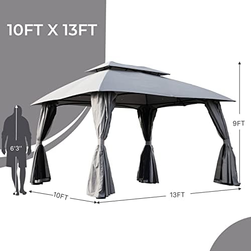 10x13 Gazebo Replacement Canopy Curved Top Double Soft Canopy for Patio, Deck, Backyard, Garden, Lawns (Curved, alternate
