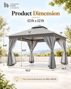 10x13 Outdoor Gazebo with Curtains, Netting & Double Roof, alternate view 2