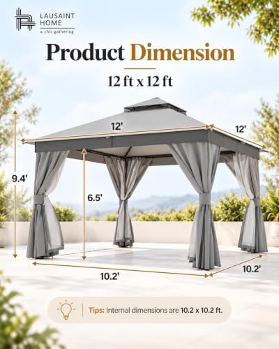 10x13 Outdoor Gazebo with Curtains, Netting & Double Roof, alternate view 2