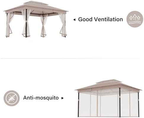 10x13 Outdoor Gazebo with Netting & Double Roof, alternate view 3