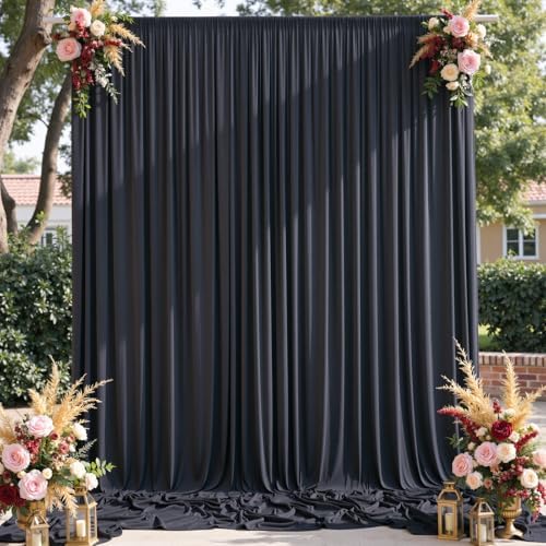 10x15 ft Black Backdrop Curtain for Weddings & Parties - 2-Panel Wrinkle-Free Polyester Drape, 15 FT Long for, alternate view