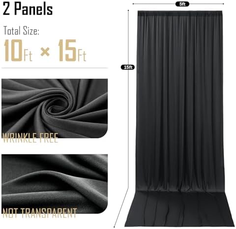 10x15 ft Black Backdrop Curtain for Weddings & Parties - 2-Panel Wrinkle-Free Polyester Drape, 15 FT Long for, alternate view