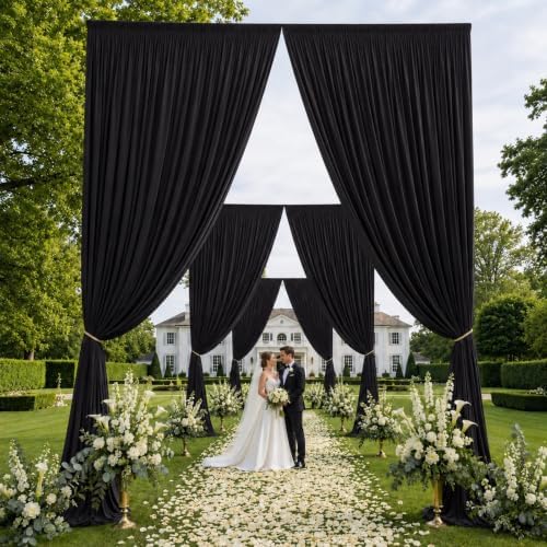 10x15 ft Drapes for Backdrop, Black Curtains for Wedding, Halloween Party in 5ft(W)x15ft(H)_2 Panels in Black, alternate view
