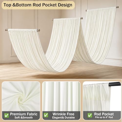 10x15 ft Drapes for Backdrop, Ivory Curtains for Weddings, Parties in 5ft(W)x15ft(H)_2 Panels in Ivory, alternate view 3