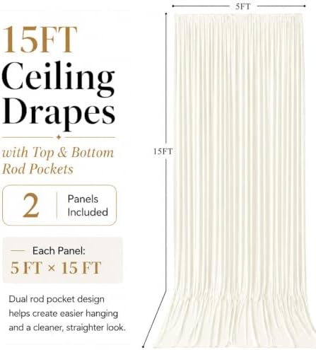 10x15 ft Drapes for Backdrop, Ivory Curtains for Weddings, Parties in 5ft(W)x15ft(H)_2 Panels in Ivory, alternate view 5