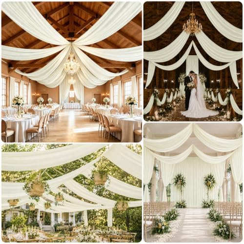 10x15 ft Drapes for Backdrop, Ivory Curtains for Weddings, Parties in 5ft(W)x15ft(H)_2 Panels in Ivory, alternate view 6