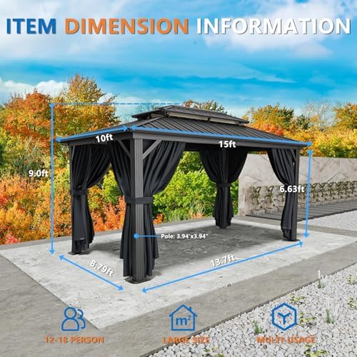 10x15 Hardtop Gazebo On Clearance with Heavy Duty Galvanized Steel Metal Roof, Patio Hard Top Gazebo with, alternate view 2