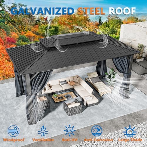 10x15 Hardtop Gazebo On Clearance with Heavy Duty Galvanized Steel Metal Roof, Patio Hard Top Gazebo with, alternate view 5