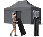 10x15 Heavy Duty Commercial Pop Up Canopy with Sidewalls, Grey in Grey