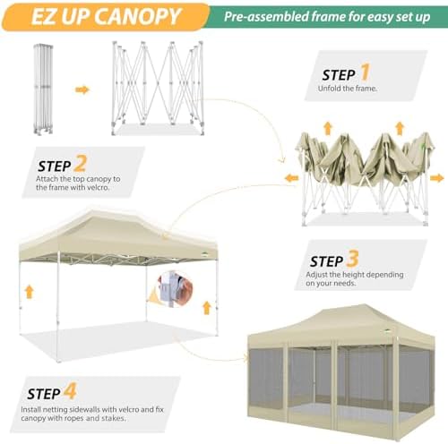 10x15 Heavy Duty Pop Up Canopy Tent with 4 Mosquito Netting Walls, alternate view 4