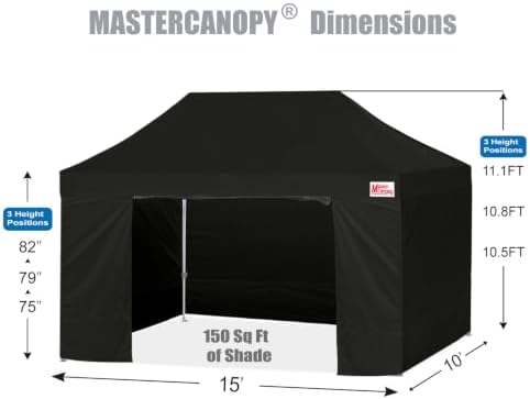 10x15 Heavy Duty Pop Up Canopy Tent with 4 Sidewalls, Black in Black, alternate view 2