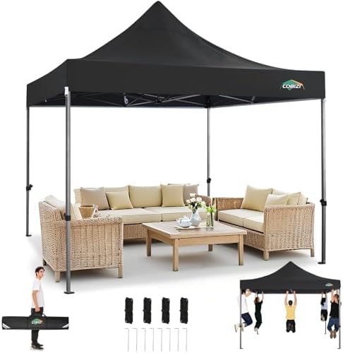 10x15 Heavy Duty Pop Up Canopy Tent with 4 Sidewalls, Comm Black