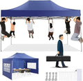 10x15 Heavy Duty Pop Up Canopy Tent with 4 Sidewalls, Dark Blue in Dark Blue