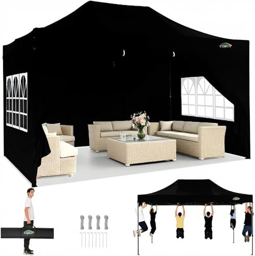 10x15 Heavy Duty Pop Up Canopy Tent with 4 Sidewalls, Matte