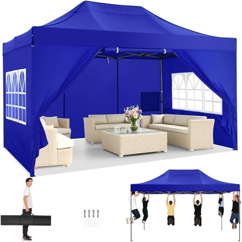 10x15 Heavy Duty Pop Up Canopy Tent with 4 Sidewalls, Mediterranean