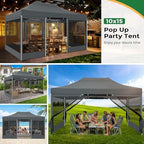 10x15 Heavy Duty Pop Up Canopy with 4 Mosquito Net Sidewalls, Gray in Gray, alternate view 3