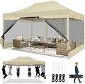 10x15 Heavy Duty Pop Up Canopy with 4 Mosquito Net Sidewalls, Khaki in Khaki
