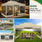 10x15 Heavy Duty Pop Up Canopy with 4 Mosquito Net Sidewalls, Khaki in Khaki, alternate view 3