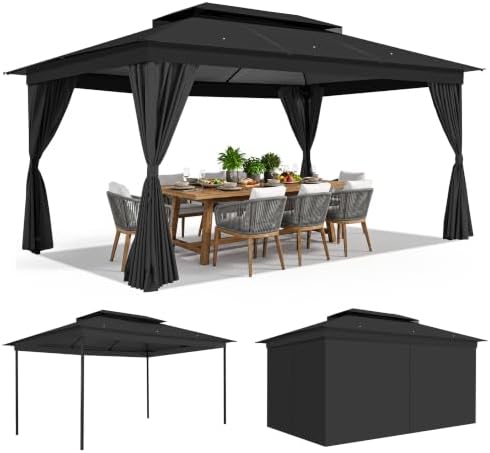 10x15 Outdoor Patio Gazebo with Privacy Curtains, Black in Black, alternate view 3