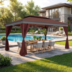 10x15 Outdoor Patio Gazebo with Privacy Curtains, Brown in Brown